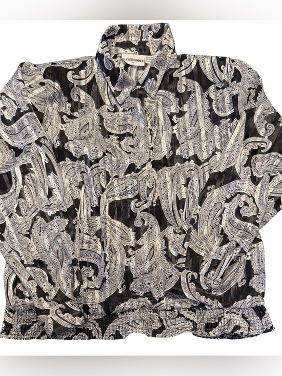Alfred Dunner Tops - Alfred Dunner Black & White Paisley 3/4 Button-Up Blouse